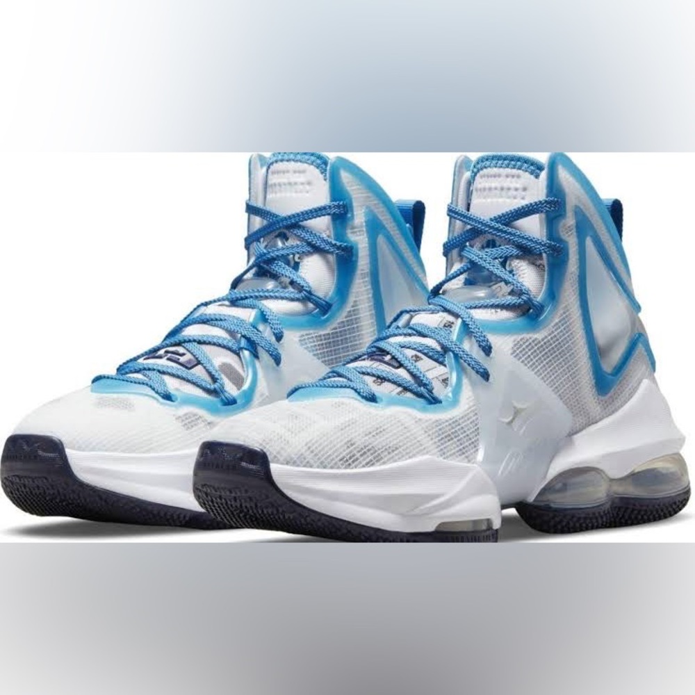 Nike White and Blue Athletic Shoes with High-Top Design and Cushioned Midsole